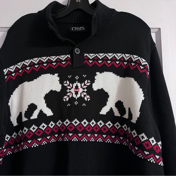 CHAPS Fairisle Polar Bear Mock Neck Sports Sweater XL - Picture 4 of 5